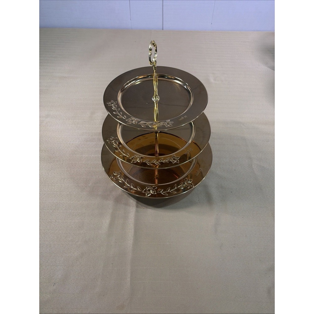 3 Tier Goldtone Metal Serving Tray, Beautiful and Unique decor Edging